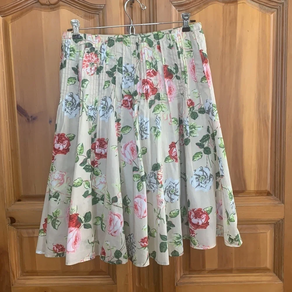 CAbi Beige A-line Floral Print Skirt